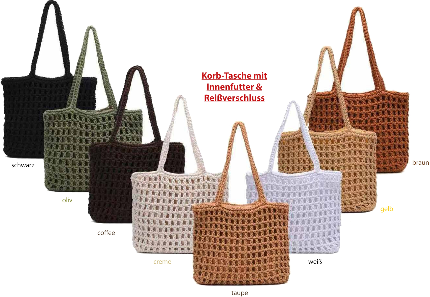 T 207 Korb Tasche - Netz Tasche mit Innenfutter und Reißverschluss