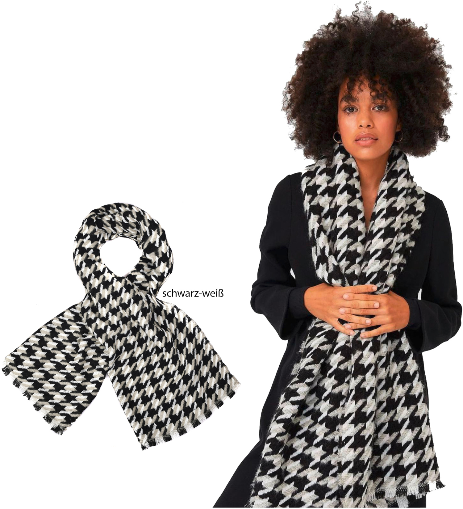 #550 großer Strick-Schal Hahnentritt