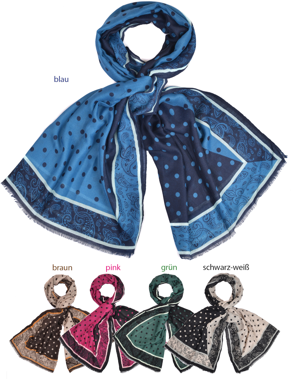 #558 Punkte Schal mit Paisley-Muster Rand