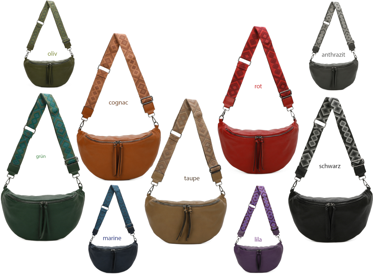 T 243 Große Bodybag mit modischem Taschengurt - Kunstleder mit Lederfeeling